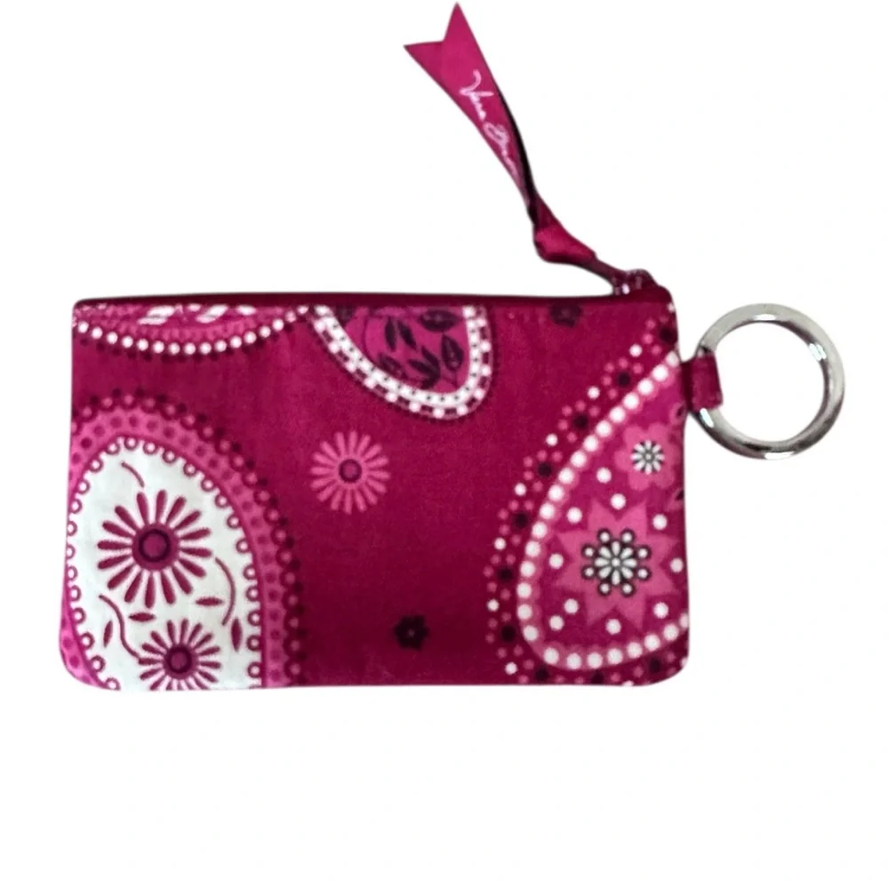 Vera Bradley Mesa Red Zip ID Card Case Coin Purse EUC
